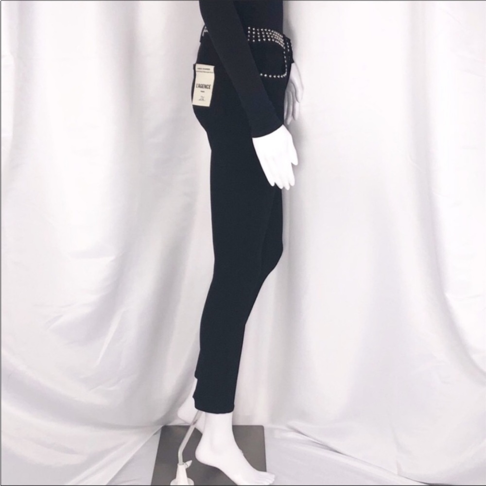 L’Agence Black Margot Studded Trim High Rise Stretch Fit Skinny Ankle Jeans Sz26 - Picture 11 of 16
